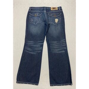 Franky Max Bootcut‎ Jeans Men's Size 40×32 Blue Distressed Flap Pockets Whiskers